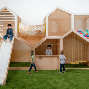 อุปกรณ์สนามเด็กเล่นในร่มแบบออลอินวันสไตล์สแกนดิเนเวียน ทำจากไม้ สำหรับ<span class=keywords><strong>เด็ก</strong></span>เล่นบทบาทสมมติ พร้อมสไลเดอร์และบ้าน<span class=keywords><strong>เด็ก</strong></span>เล่น เหมาะสำหรับร้านเล่นเด็กและห้างสรรพสินค้า - Product Image 1