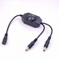 Kabel Splitter Daya DC 12V 1 Female ke 2 Male dengan Saklar Rotasi Pengontrol Dimmer LED, Konduktor Tembaga, Isolasi PVC untuk Lampu