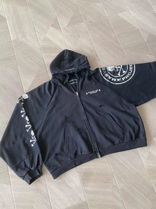 Sudadera con Capucha de Algodón Puro con Cremallera, Diseño de Calavera GR, Bordado y Estampado, Estilo Desgastado, de Marca Coreana de Moda - Product Image 2