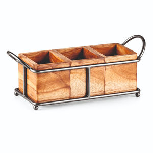 Organizador de Madera Clásico Premium con Soporte Metálico y Tres Compartimentos de Almacenamiento para Palillos/Cucharas de Cocina - Product Image 1