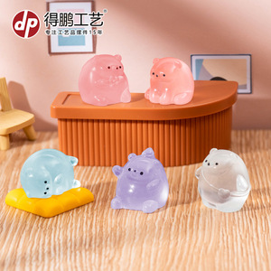Figurines d'ours de dessin animé mignonnes, mini ornements en résine pour maison de poupée, décorations de bureau, couleurs bleues, jaunes, roses, violettes, transparentes - Product Image 2
