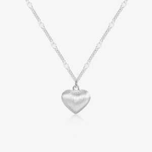 Collana a Cuore Semplice e Dolce in Stile Ins, Design Spazzolato in Argento Puro, Gioiello Trendy da Donna con Catena per Clavicola - Product Image 1