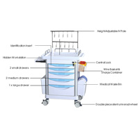Chariot de traitement hospitalier multifonctionnel en ABS avec tiroirs, poubelle et panier à accessoires pour usage clinique
