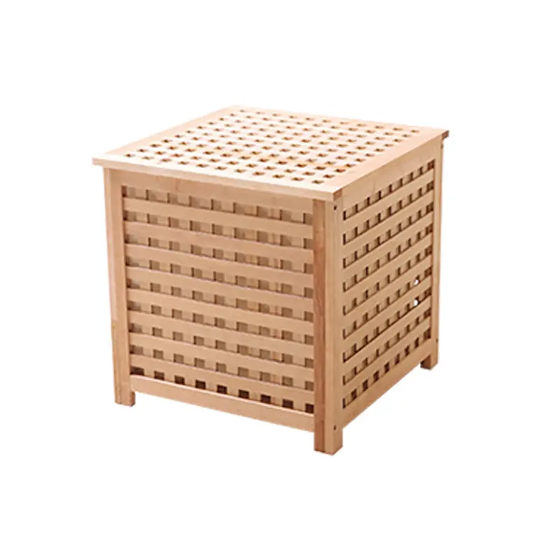 Wooden Grid Side Table for Indoor/Outdoor,Small Coffee Table for Boho Corner/Patio/Living Room,Storage Bin Deck Box for Cushions