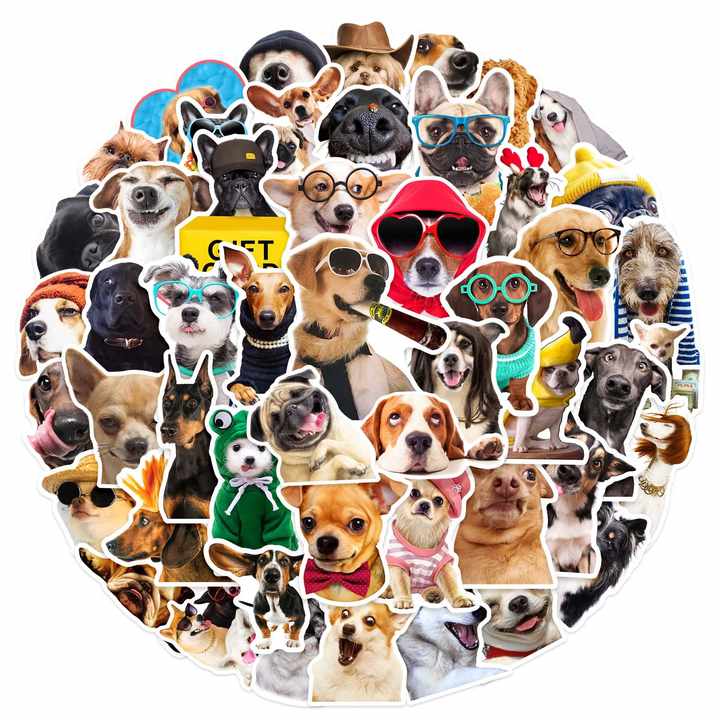 Custom 50pcs Cute Cartoon Dog Stickers with Glasses