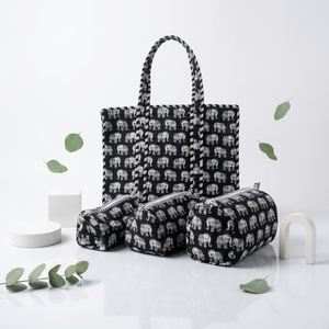 Juego de Bolsas de Mano de Algodón Estampado Vintage al por Mayor, Set de 3 Piezas con Bolsas Cosméticas de Viaje con Cremallera, Juego de Bolsos de Tela Acolchada Ecológicos - Product Image 6
