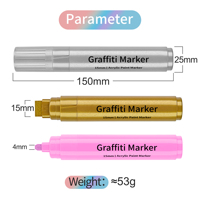 Marqueurs Jumbo Graffiti DIY 12 Couleurs, 15mm Jumbo Feutre Acrylique Peinture Marqueurs pour Peinture