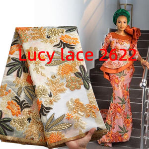 Tessuto di pizzo africano di alta qualità Online broccato Jacquard e tessuto di pizzo abiti <span class=keywords><strong>donna</strong></span> lusso Tulle francese pizzo nigeriano 2622 - Product Image 2