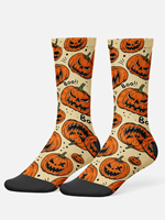 Chaussettes décontractées respirantes à imprimé numérique pour Halloween, unisexe, motifs citrouille effrayante et chat noir, nouveauté pour les fêtes, vente en gros en vrac direct usine