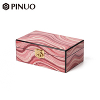 Boîte de rangement pour bijoux de luxe PINUO, boîte à bijoux en marbre rose, plateau en velours orange, boîte à bijoux en bois personnalisée pour bague, boucles d'oreilles, collier
