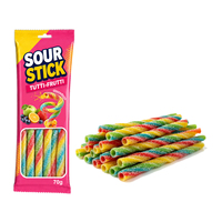 BESTAR Wholesale Twisted Straw Sour Stick Gummy Candy 70g Tutti Frutti Assorted Fruit Flavor Sugar Coated Chewy Confectionery