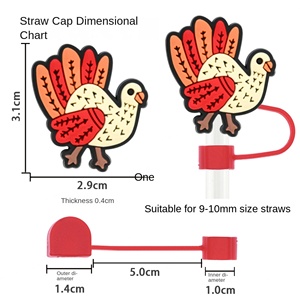 Offre Spéciale : Embouts de paille réutilisables en silicone souple, motifs Citrouille et Coq, accessoires décoratifs universels pour Thanksgiving - Product Image 2