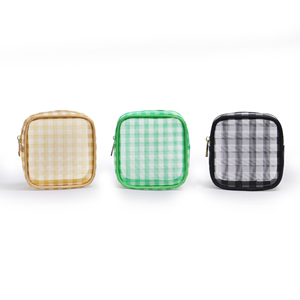 Bolsa de Maquillaje Pequeña, Ecológica, de Nailon, Personalizada, con Cierre, para Viajes, Almacenamiento de Cosméticos, Diseño a Cuadros - Product Image 1