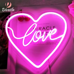 DIVATLA Personnalisation Romance Amour Coeur Tendance Bonheur Fête & Chambre & Magasin Décoration Imperméable Acrylique Led Neon Lights Sign