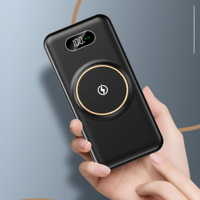 Bank daya 20000 MAh ultra-tipis pengisian daya nirkabel dengan 4 kabel bawaan 10W Output kapasitas besar cetak Hadiah daya ponsel