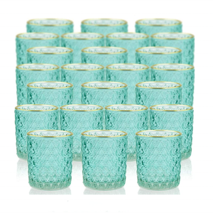 Lüks Düğün Partisi Dekoratif Mum Kavanozu Kabartmalı Boş Tealight Cam Mumluk Altın Kenarlı - Product Image 1