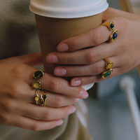 Bague ERESI en acier inoxydable plaqué or PVD 18 carats, étanche, avec pierres naturelles œil de tigre et émeraude verte vintage, bijou tendance et massif