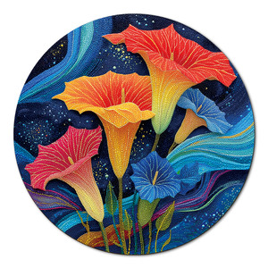 Puzzle de 1000 pièces avec vagues de fleurs sous la lune, effet visuel 3D, puzzle floral, jeu familial éducatif - Product Image 1