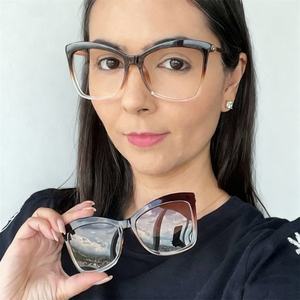 Lunettes de soleil magnétiques en métal TR90 pour femmes, clip-on 2 en 1, protection solaire polarisée UV400, anti-lumière bleue, pour ordonnance médicale - Product Image 1