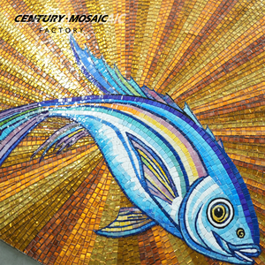 Peinture murale artistique en verre doré Centurymosaic, motif religieux personnalisé fait main de poisson de Jésus, carrelage mural / médaillon en marbre - Product Image 2