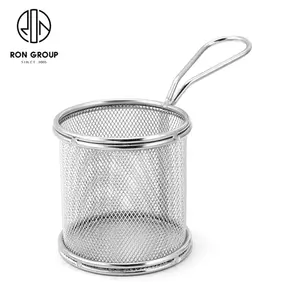 High Quality Cylindrical Metal Iron Wire Kitchen Accessories Stainless Steel Round Mesh Fry Basket