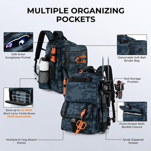 Sac à dos de pêche portable personnalisé avec fermeture à glissière, sac de rangement étanche et porte-cannes - Product Image 5