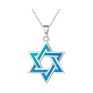 Collier pendentif étoile <span class=keywords><strong>de</strong></span> David classique en argent sterling 925 pour femme avec opale bleue Boucles d'oreilles pendantes <span class=keywords><strong>octobre</strong></span> Birthstone - Product Image 4