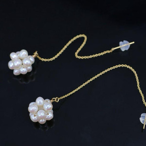 14K <b>Gold</b> Filled Handmade Threader <b>Earrings</b>, Natural Freshwater Pearl Cluster Flower Long Chain <b>Dangle</b> <b>Earrings</b> - Product Image 3