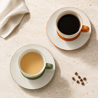 Ensemble tasse et soucoupe à café en porcelaine céramique à double paroi, anti-fuite, sans BPA, 250 ml, compatible lave-vaisselle et micro-ondes, classique, pour la maison, le café, cadeau