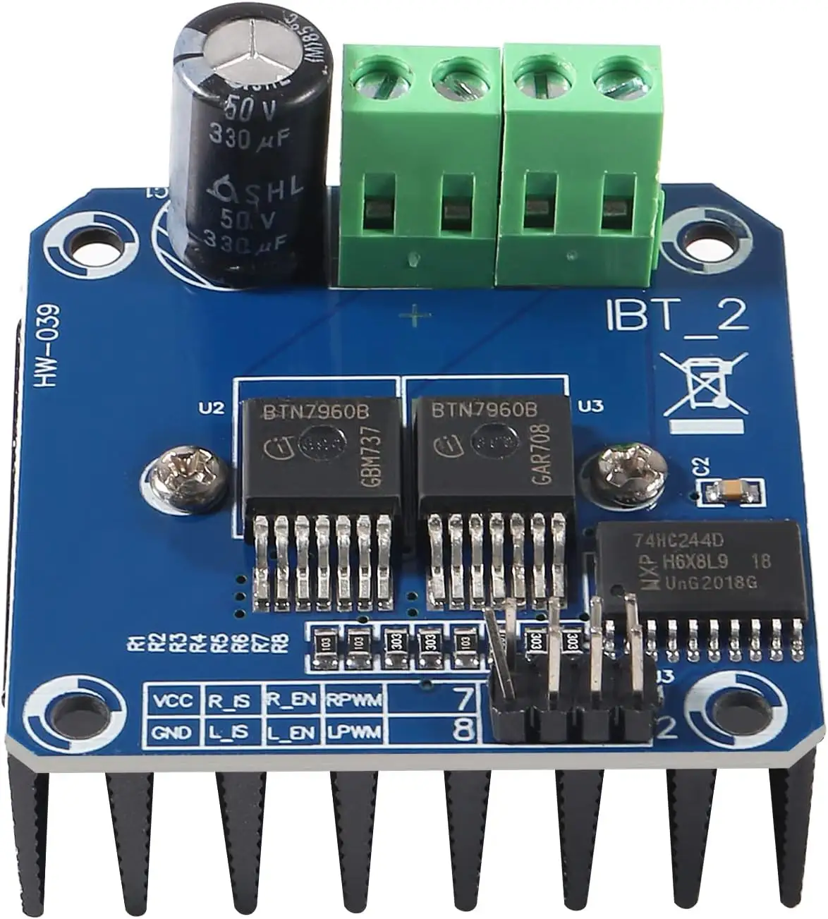 Pilote haute puissance pour voiture intelligente BTS7960 Module d'entraînement de moteur 43A Composants électriques Double BTS7960 Pilote de pont en H