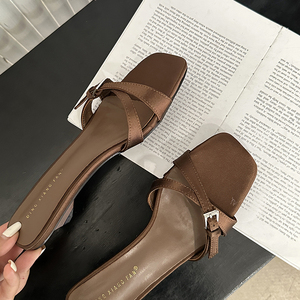 Pantuflas Casuales para Mujer, Tacón Irregular, Color Negro y Naranja, de Seda, para Exteriores, Zapatos Planos de Alta Calidad - Product Image 5