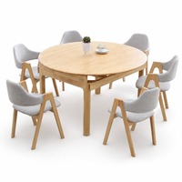 Ensemble de salle à manger extensible en bois massif pour 6 personnes avec chaises rembourrées, bois clair, style nordique minimaliste pour la maison et la cuisine