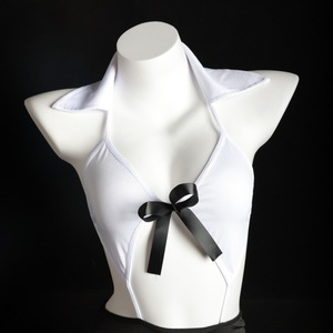 Uniforme de secrétaire sexy pour femme, chemisier de jeu de rôle avec nœud noir, robe fantaisie en polyester blanc 9132 - Product Image 1
