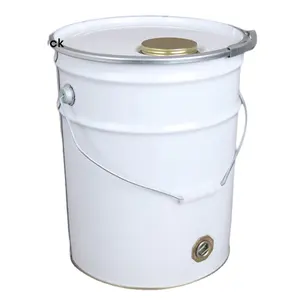 20L Round custom logo and printing iron can Metal Tinplate Paint Pail Bucket Lid Silver White Set