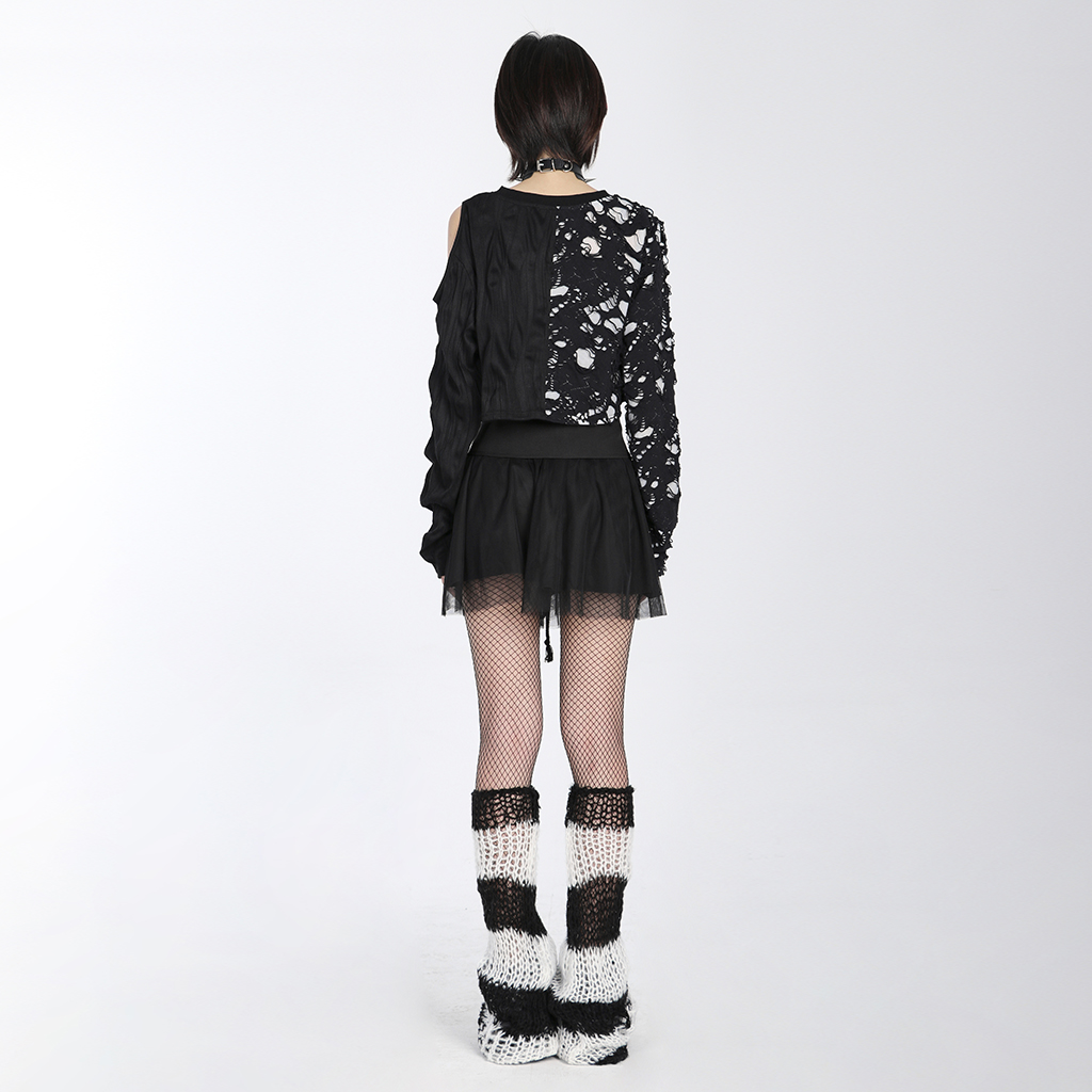 PUNK RAVE WS-554JTF female spring fashion slightly flare soft comfortable mohair punk knit black and white striped leg warmers