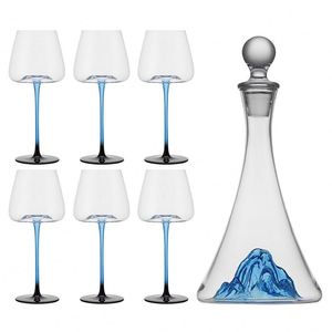 Juego de Vasos de Borgoña de Cristal de Lujo, Decantador de Vino Tinto con Diseño de Cascada Azul Hielo - Product Image 1