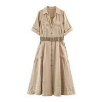 Robe Midi Chic d'Été pour Femme PB&ZA 2026 avec Ceinture, Manches Courtes, Coupe Ample Décontractée - Vestidos Mujer