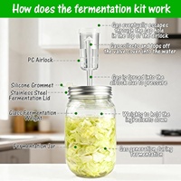 Kit de Fermentation en Verre Cylindrique à Large Ouverture (32oz, 64oz) pour Cornichons, Choucroute, Kimchi avec Valve d'Évacuation Unidirectionnelle