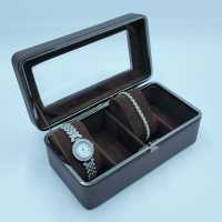 4 Slot Leather Watch Display Box Glass Top Mechanical Wristwatch Case Soft Velvet Jewelry Organizer Holder Store Protective