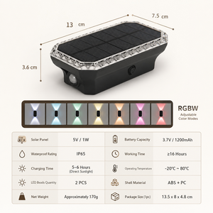 Lámpara Solar de Pared al por Mayor, Regulable, LED con <span class=keywords><strong>Luz</strong></span> Arriba y Abajo, 3 Modos, Impermeable, Blanco Cálido/Neutro, Aplique de Pared para Jardín, Balcón, Valla - Product Image 6