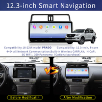 Autoradio 4G+64G 12,3 pouces pour Toyota Prado avec écran tactile CARPLAY HICAR, GPS 5G, panoramique 360°