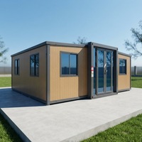 Conteneur extensible de 20 pieds avec cadre gris et grain de bois clair, moderne, étanche, solution de construction préfabriquée industrielle en vrac