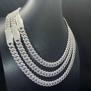 Catena Cubana da <span class=keywords><strong>Uomo</strong></span> in <span class=keywords><strong>Argento</strong></span> Sterling <span class=keywords><strong>925</strong></span> con Diamanti Moissanite FL Iced Out, Doppia Fila 10mm, Testata al Diamante, Stile Hip Hop, Best Seller - Product Image 1