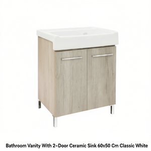 Mueble de Baño con Lavabo de Cerámica de 2 Puertas 60x50 cm Blanco Clásico - Product Image 3
