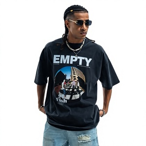 T-shirt pour homme en coton noir à manches courtes, col rond, coupe classique, imprimé photo, streetwear, vente en gros - Product Image 3