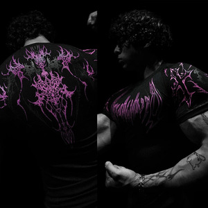 T-Shirt Sportiva da Uomo in Poliestere ad Alta Elasticità, Maglia a Compressione a Maniche Corte con Motivo Geometrico e Texture Muscolare - Product Image 4