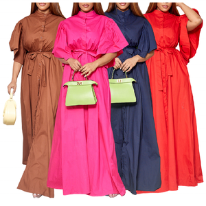 D3270 vestido de verano suelto elegante de moda para mujer mangas acampanadas vestidos largos de un solo pecho mujeres Casual señoras Maxi vestido - Product Image 1