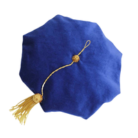 Sombrero Tam de graduación doctoral de 8 lados de terciopelo negro Unisex de alta calidad con borla de lingotes dorados al por mayor para uso escolar