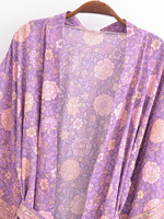 Robe kimono courte bohème pour femmes, à manches longues, à imprimé floral multicolore, 5 coloris, décontractée et tendance