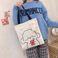 Sac à main en toile de grande capacité de style coréen, sac fourre-tout quotidien mignon avec motif d'ours, sac à bandoulière pour étudiantes